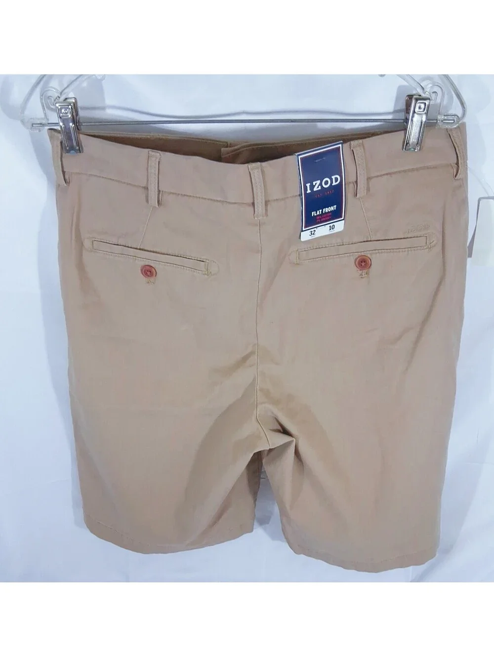 IZOD Cedarwood KHAKI Shorts FLAT Front 32W  10